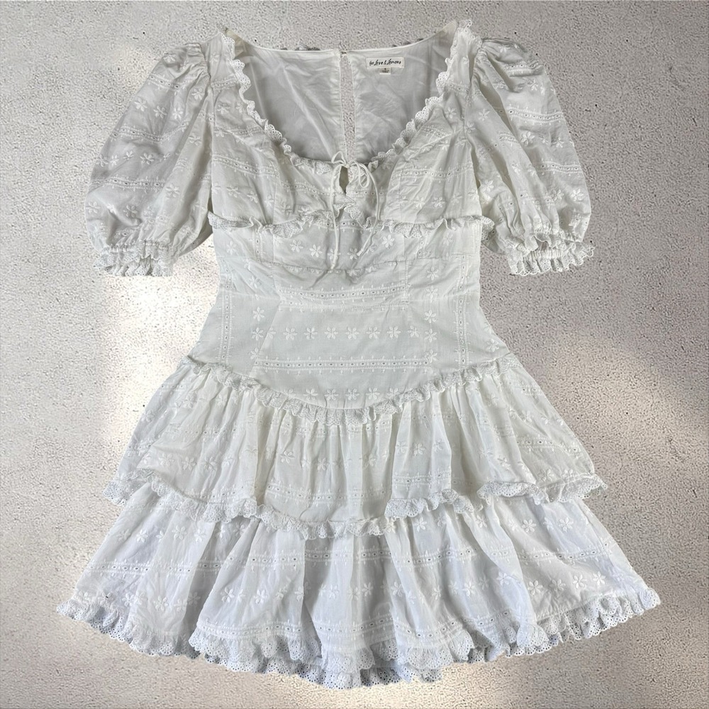 For Love and Lemons Iris Mini Dress White Eyelet Tiered Sz S - Picture 4 of 10